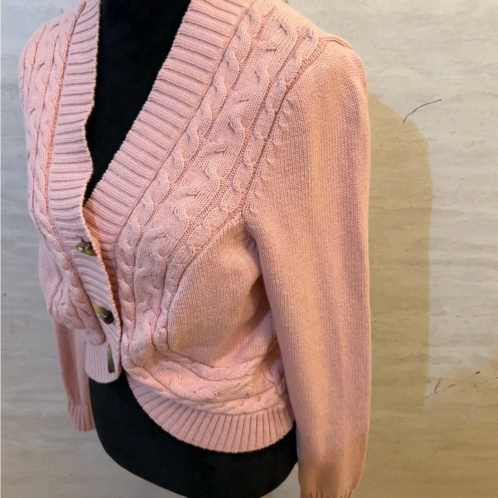 Twiggy Cable-Knit Pink Unique Button-Front Cardigan Sweater